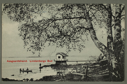 Prospektkort med påskriften "Aasgaardstrand. Lindebergs Bad"(MM N 1116) og Maleriet Melankoli (M 33, 1893) . Prospektkort med påskriften "Aasgaardstrand. Lindebergs Bad"(MM N 1116) og Maleriet Melankoli (M 33, 1893)