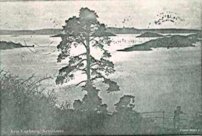 PN 587. Prospektkort med påskriften «Fra Ekeberg, Kristiania.» . PN 587. Prospektkort med påskriften «Fra Ekeberg, Kristiania.» MM T 126. Tegning fra skissebok MM T 2367. Tegning med prosadikt