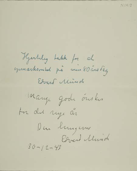 . ILL. 17. LETTER FROM EDVARD MUNCH TO HIS SISTER INGER MUNCH 30.12.1943, MM N 1413-1
