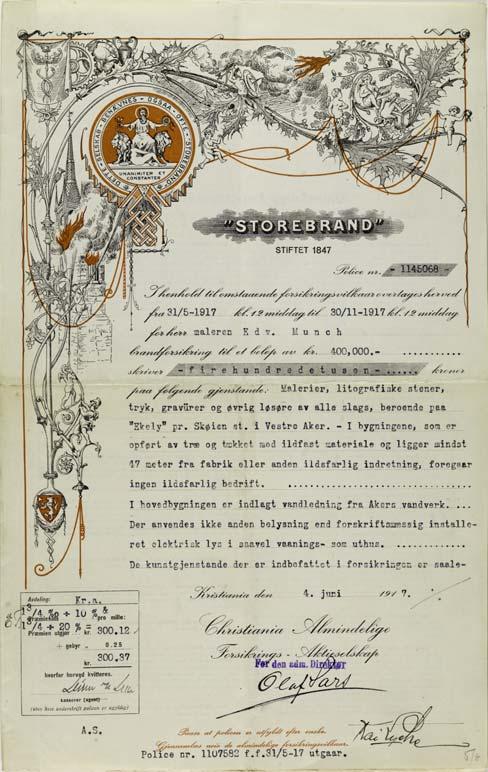 ILL. 19. INSURANCE POLICY FOR WORKS OF ART AT EKELY 1917 . ILL. 19. INSURANCE POLICY FOR WORKS OF ART AT EKELY 1917